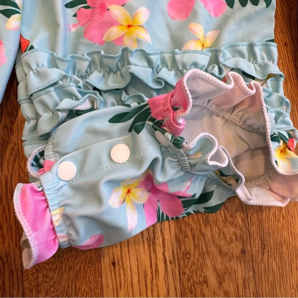 Carter's, Little Me, lot of 4 swimsuits 6-9 months blue, teal, pink Rash guards